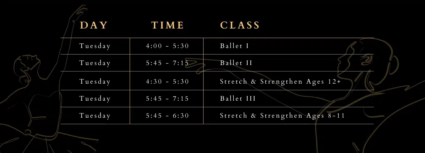 Tuesday 2024-2025 Dance Class Schedule