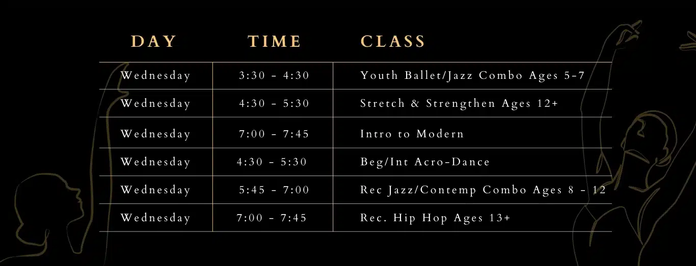 Wednesday 2024-2025 Dance Class Schedule