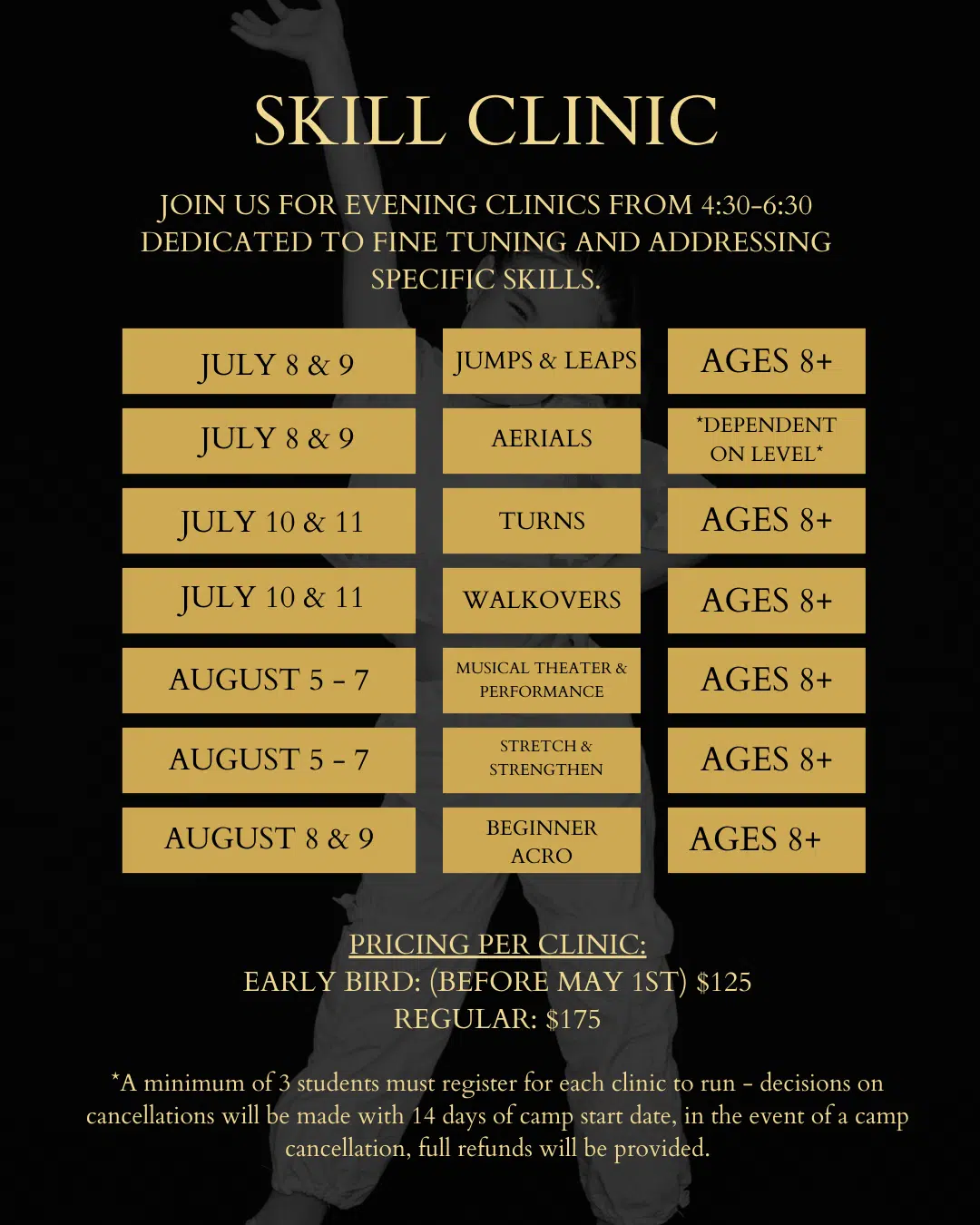 Holy City Dance's skill clinic from 4:30-6:30 during July and August