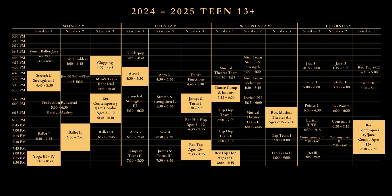 summerville teen 13+ class schedule