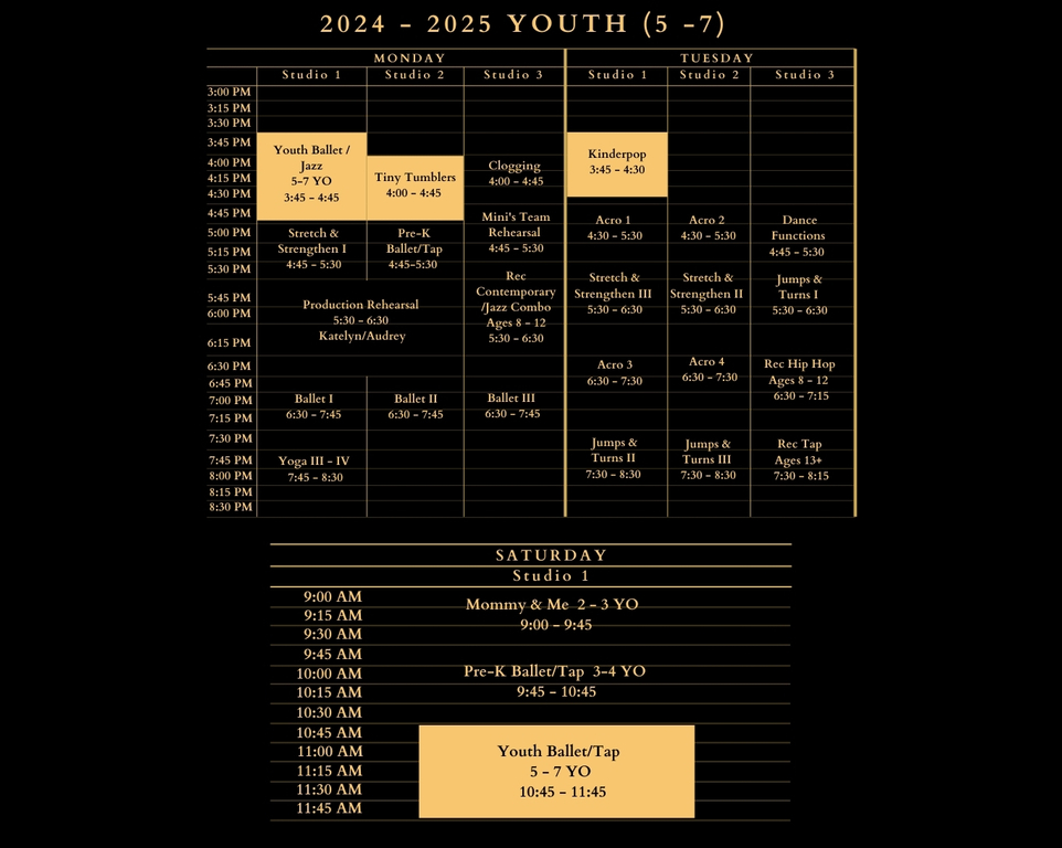 summerville youth 5-7 class schedule